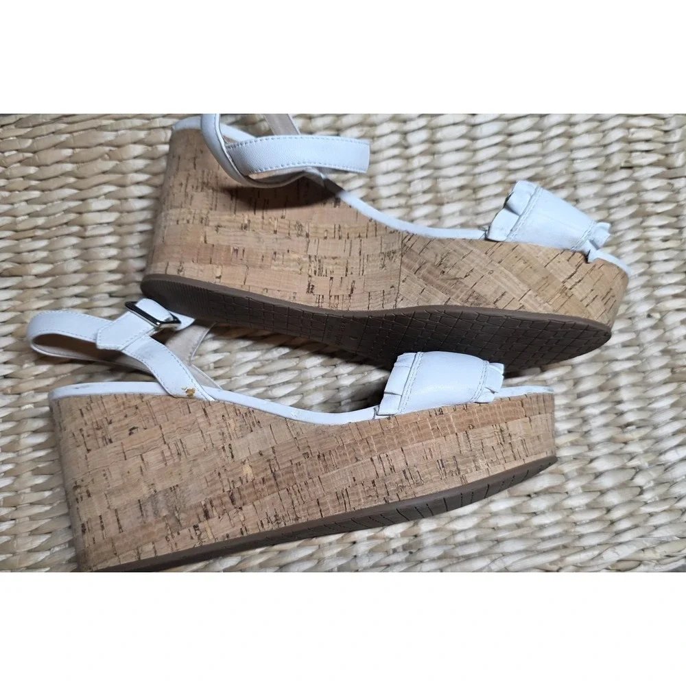 Kate Spade Tomas Ruffle Platform Wedges Sandals White 9 1/2 Women's 9.5